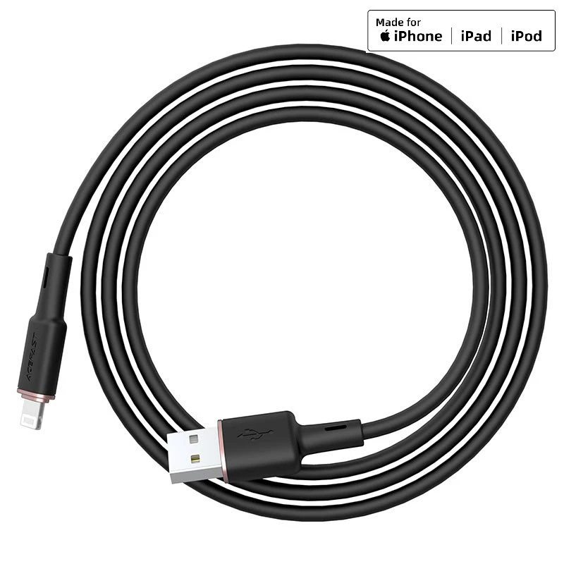 Acefast c2-02 usb-a на lightning из цинкового сплава силиконовый кабель для зарядки и передачи данных черный 2