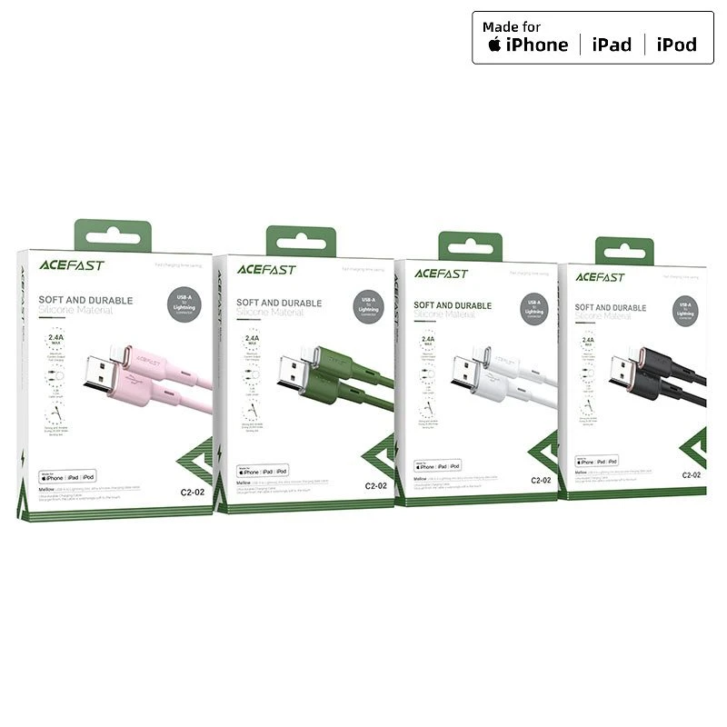 Acefast c2-02 usb-a на lightning из цинкового сплава силиконовый кабель для зарядки и передачи данных черный 3