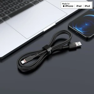 Acefast c2-02 usb-a на lightning из цинкового сплава силиконовый кабель для зарядки и передачи данных черный
