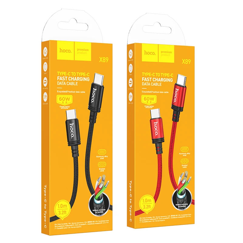 Hoco x89 wind 60w cablu pentru încărcare și transfer de date usb-c la usb-c(fără ambalaj) negru 2