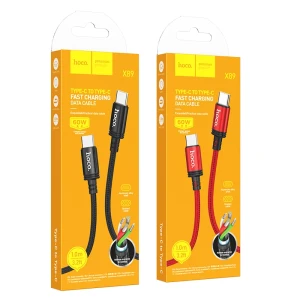 Hoco x89 wind 60w cablu pentru încărcare și transfer de date usb-c la usb-c(fără ambalaj) negru Thumbnail 2