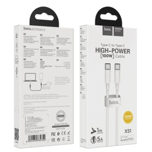 Hoco x51 putere mare 100w cablu pentru încărcare și transfer de date usb-c la usb-c(lungime 1 m) alb Thumbnail 6