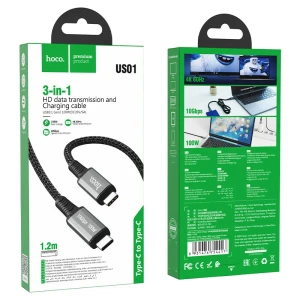 Hoco us01 usb3.1 gen2 10gbps 100w cablu de încărcare și transfer de date hd de mare viteză(lungime 1.8 m) Thumbnail 7