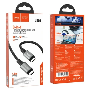 Hoco us01 usb3.1 gen2 10gbps 100w cablu de încărcare și transfer de date hd de mare viteză(lungime 1.8 m) Thumbnail 6