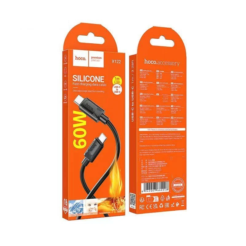 Hoco x122 benefit 60w din silicon cablu pentru încărcare și transfer de date usb-c la usb-c(ambalat) negru 2
