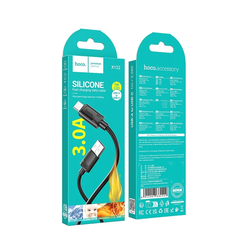 Hoco x122 benefit din silicon cablu pentru încărcare și transfer de date usb-c(ambalat) negru 2