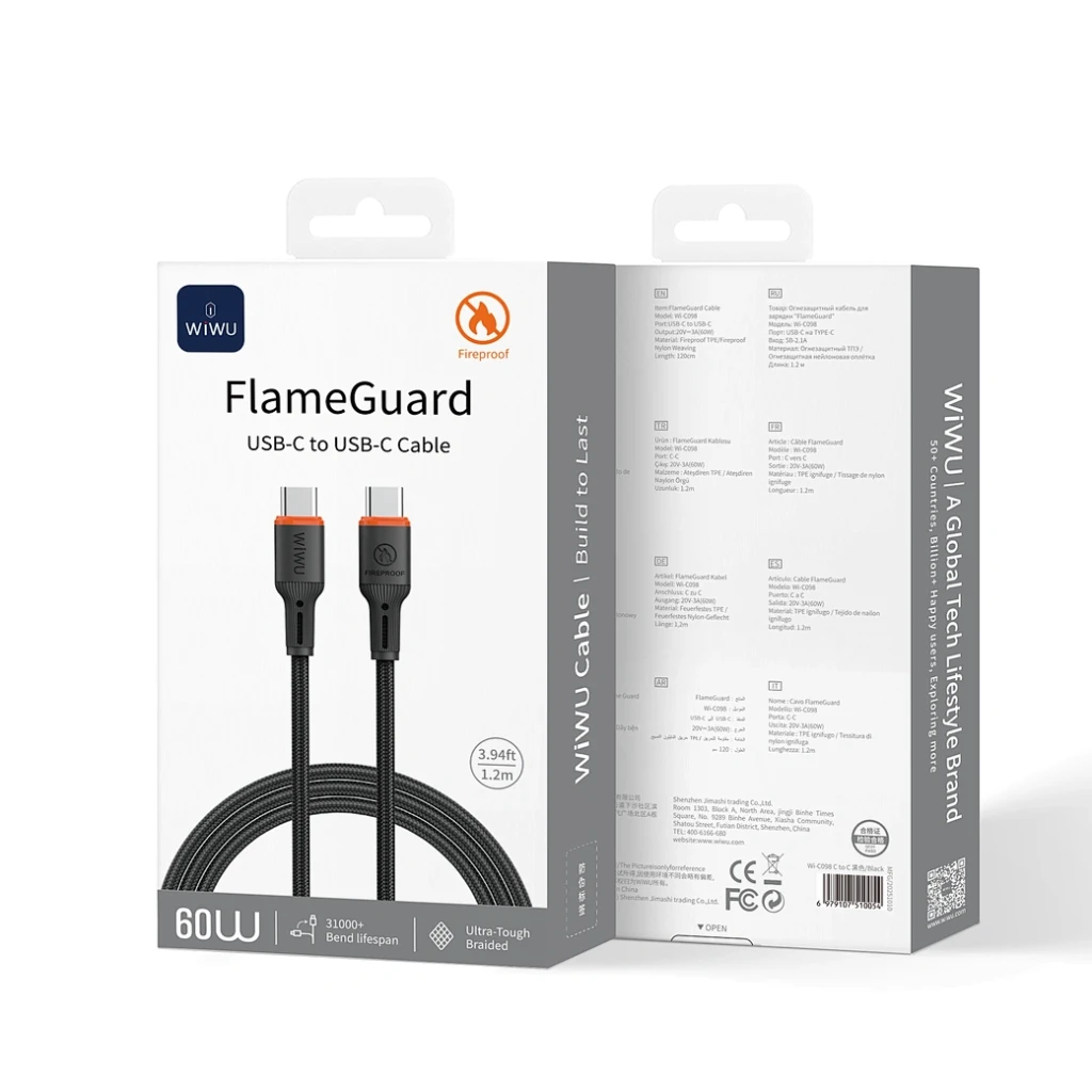 Wiwu flameguard cablu usb-c la usb-c wi-c098 negru 2