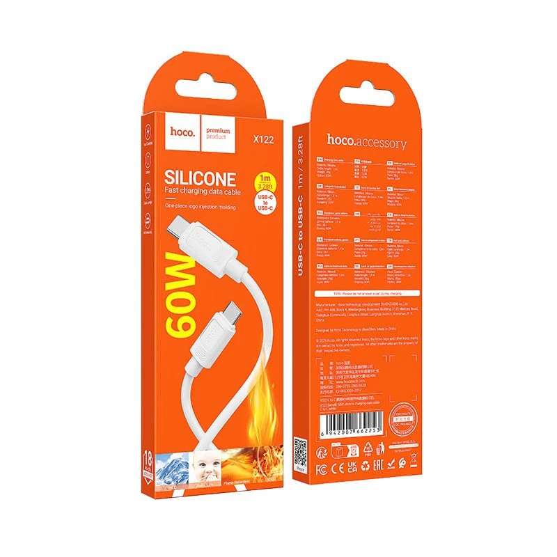 Hoco x122 benefit 60w силиконовый кабель для зарядки и передачи данных usb-c на usb-c(в упаковке) белый 3
