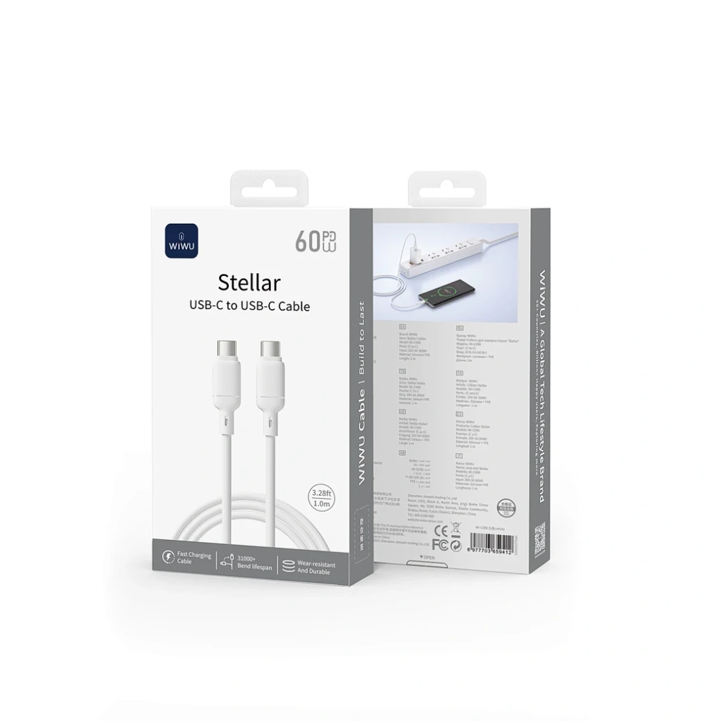 Wiwu 60w stellar wi-c090 usb-c la usb-c alb 3