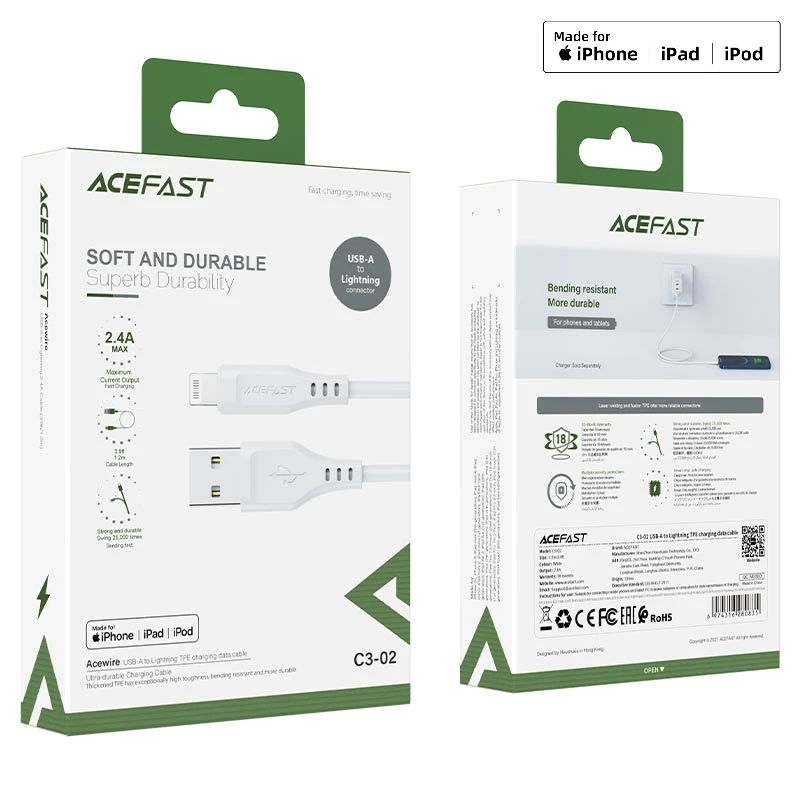 Acefast c3-02 usb-a → lightning — кабель для зарядки и передачи данных 2