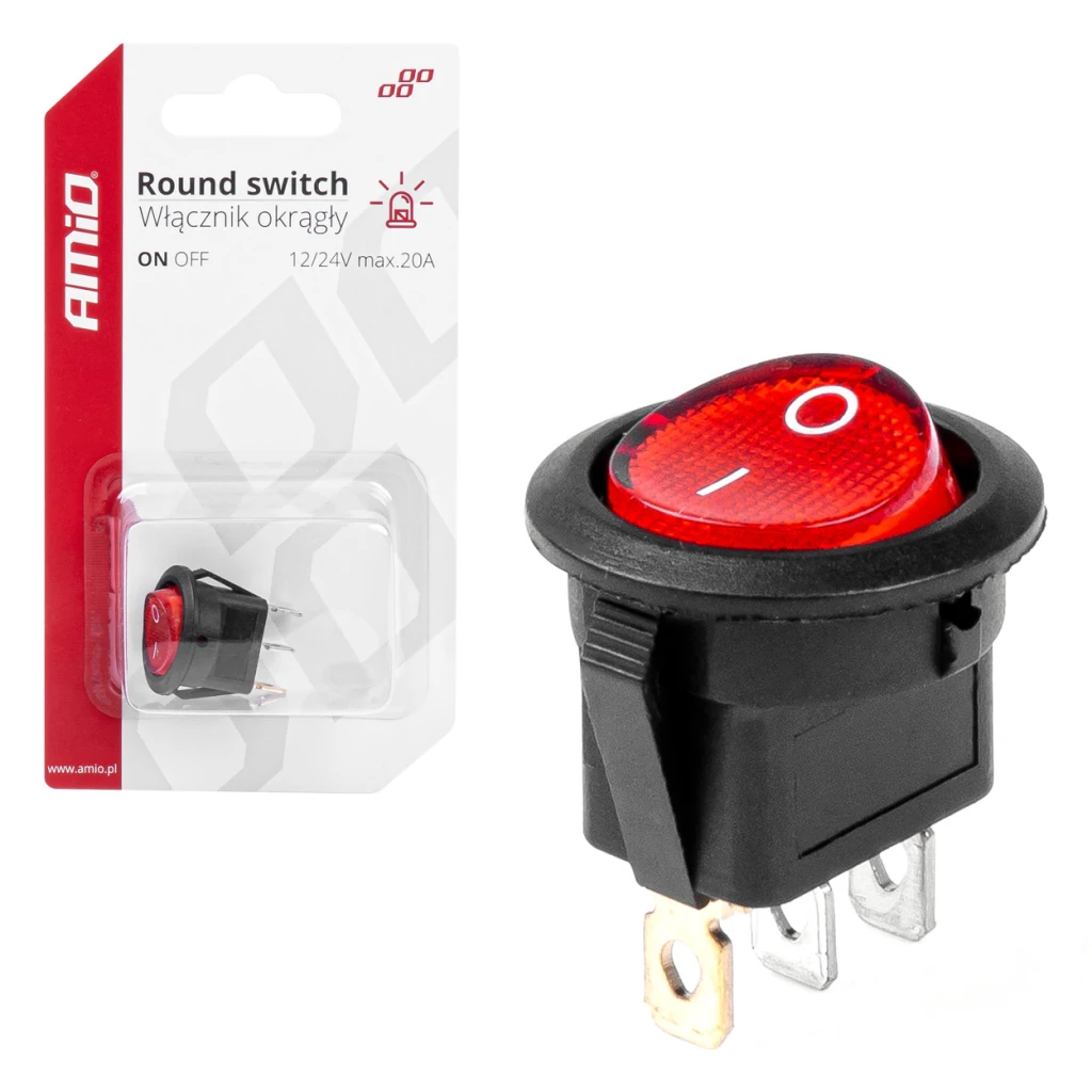 03086 intrerupator rotund cu lumina rosie 12/24v max 20a on/off 2
