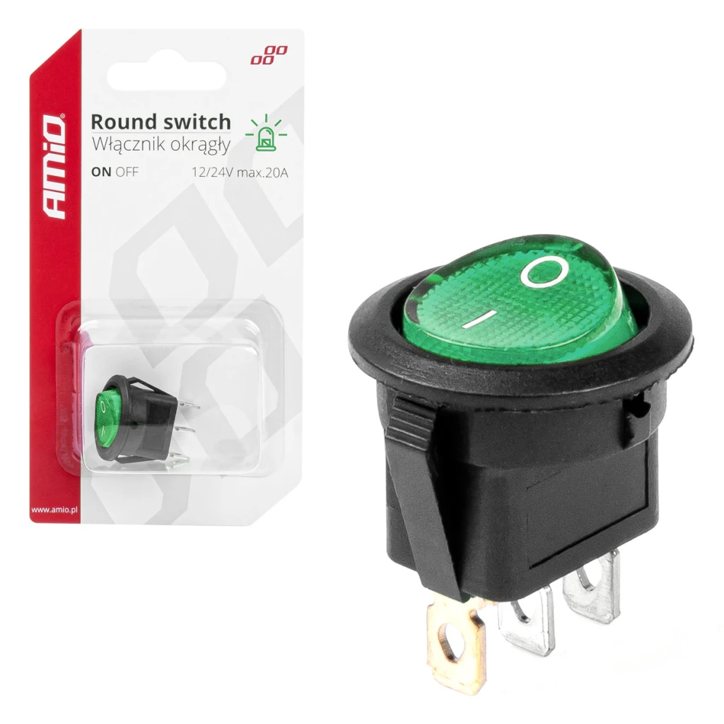 03084 intrerupator rotund cu lumina verde 12/24v 20a on/off 2