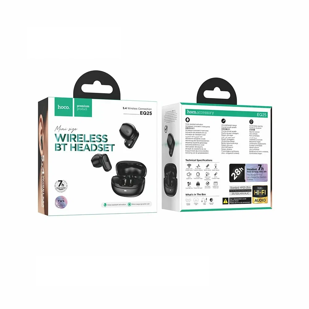 Căști bluetooth hoco eq25 true wireless, negru intens, fără obstacole 2