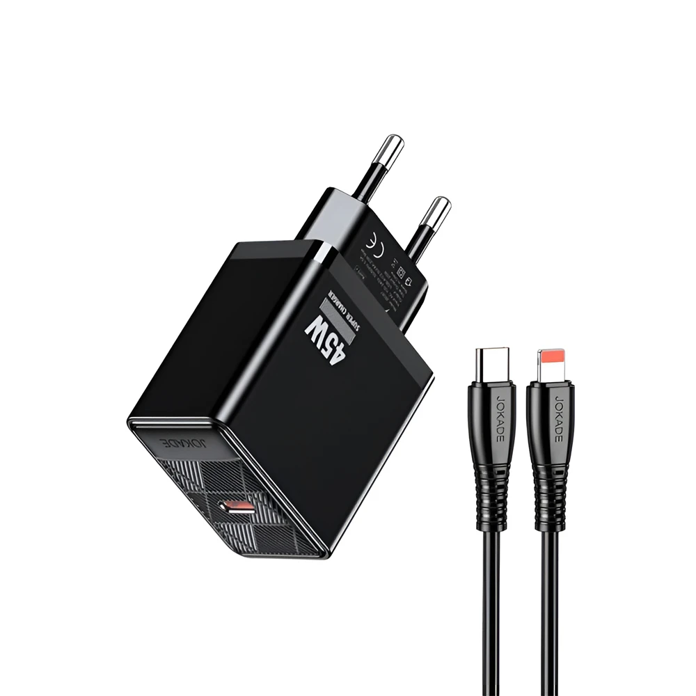 Jokade wall charger 1*type-c with cable type-c to lightning 45w max jb092, black 2