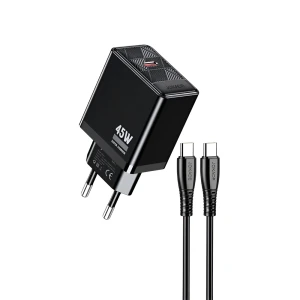 Сетевое зарядное устройство jokade 1*type-c с кабелем type-c to type-c 45w max jb092, черное