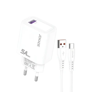 Зарядное устройство jokade wall 1*usb-a с кабелем usb-a на type-c 5a, jb141, белое