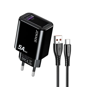 Зарядное устройство jokade wall charger 1*usb-a с кабелем usb-a на type-c 5a, jb141, черное