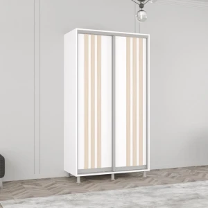 Dulap aron uși glisante din pal сu lamele (130x60x210h cm) alb brilliant