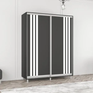 Dulap aron uși glisante din pal сu lamele (170x60x220h cm) anthracite