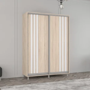 Dulap aron uși glisante din pal сu lamele (160x60x210h cm) sonoma