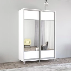 Шкаф aron с раздвижными дверями из лдсп с горизонтальным зеркалом (160x60x240h см) белый бриллиант