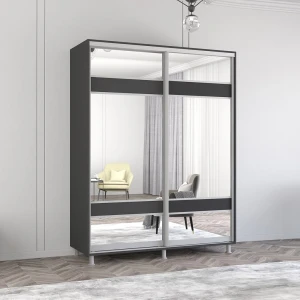 Dulap aron uși glisante din pal cu oglindă zebra (170x60x220h cm) anthracite