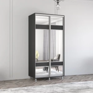 Шкаф aron с раздвижными дверями из лдсп с зеркалом зебра (120x60x230h см) антрацит