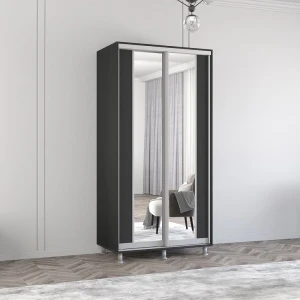 Шкаф aron с раздвижными дверями из лдсп с вертикальным зеркалом (100x60x200h см) белый бриллиант Thumbnail 6