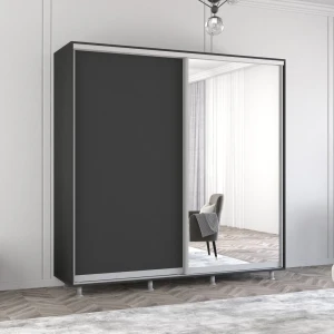 Dulap aron uși glisante din oglindă și pal (230x60x240h cm) anthracite