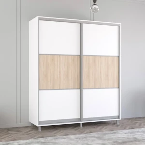 Шкаф aron с раздвижными дверями из лдсп горизонтальный (200x60x210h см) белый бриллиант Thumbnail 1