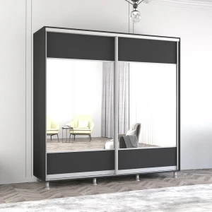 Dulap aron uși glisante din pal cu oglindă orizontal (230x60x210h cm) anthracite