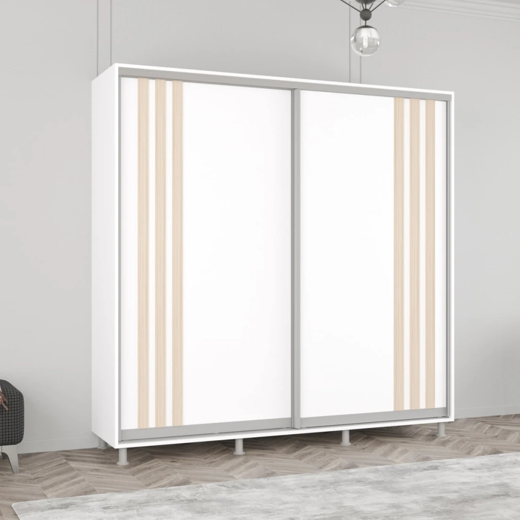 Шкаф aron с раздвижными дверями из лдсп с ламелями (200x60x200h см) белый бриллиант 2