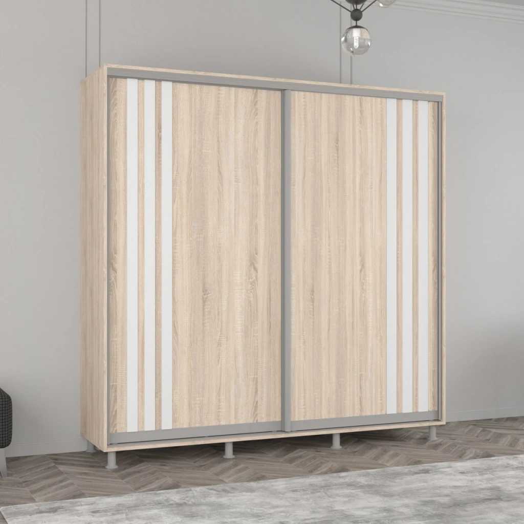 Шкаф aron с раздвижными дверями из лдсп с ламелями (200x60x200h см) белый бриллиант 4