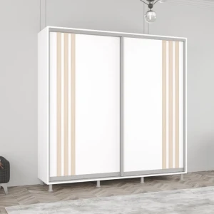Dulap aron uși glisante din pal cu lamele (230x60x210h cm) alb brilliant