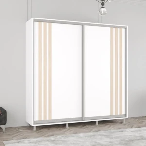 Шкаф aron с раздвижными дверями из лдсп с ламелями (210x60x230h см) белый бриллиант