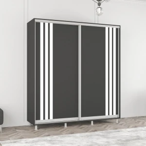 Шкаф aron с раздвижными дверями из лдсп с ламелями (200x60x210h см) антрацит