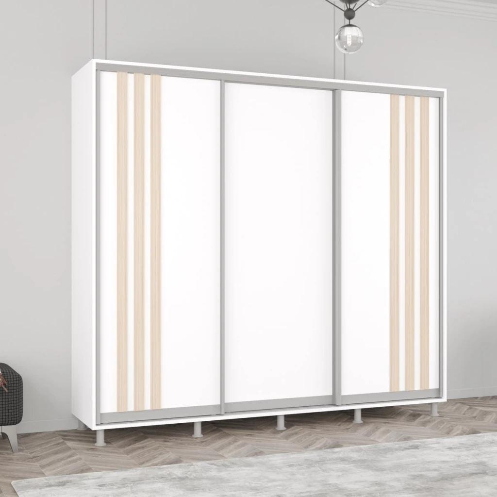 Dulap aron uși glisante din pal cu lamele (240x60x200h cm) alb brilliant 2