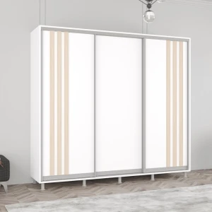 Шкаф aron с раздвижными дверями из лдсп с ламелями (270x60x220h см) белый бриллиант Thumbnail 1
