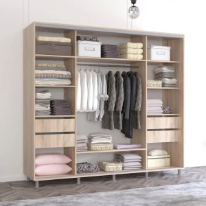 Dulap aron uși glisante din pal cu oglindă orizontal (240x60x220h cm) sonoma