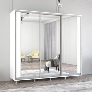 Шкаф aron с раздвижными дверями из лдсп с вертикальным зеркалом (260x60x210h см) антрацит Thumbnail 1