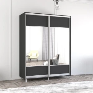 Dulap aron-p uși glisante din pal cu oglindă orizontal (160x60x230h cm) anthracite