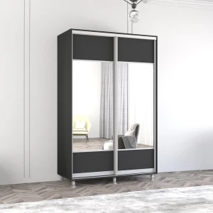 Dulap aron-p uși glisante din pal cu oglindă orizontal (140x60x240h cm) anthracite