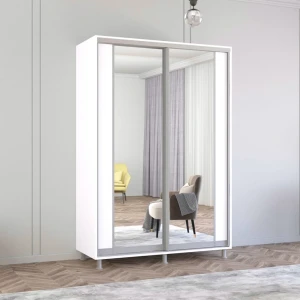Dulap aron-p uși glisante din pal cu oglindă vertical (160x60x210h cm) alb brilliant