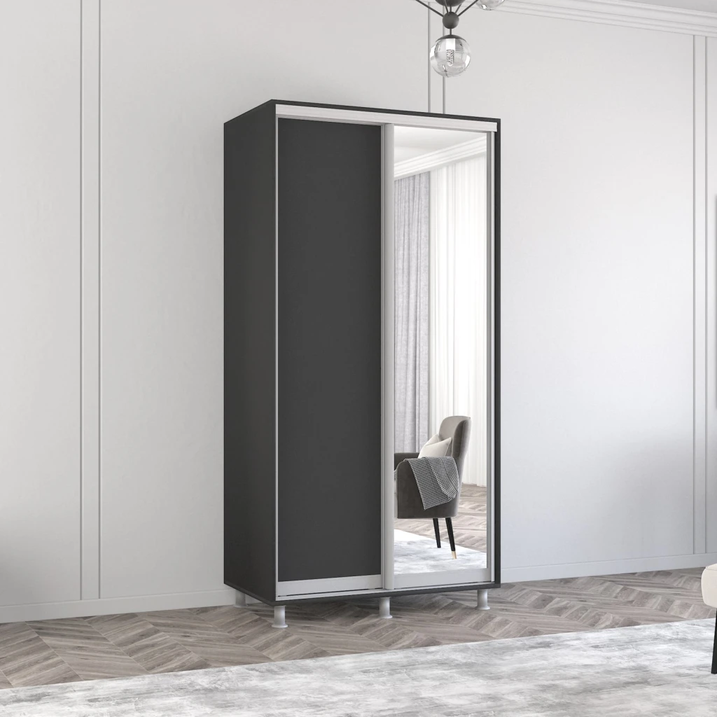 Dulap aron-p 1.0m - 1.8m uși glisante din oglindă și pal (100x60x200h cm) alb brilliant 6