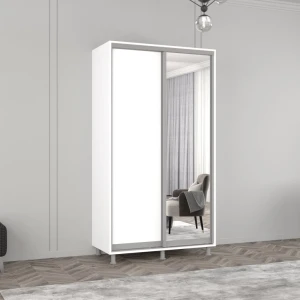 Шкаф aron-p 1.0м - 1.8м с раздвижными дверями из зеркала и лдсп (130x60x200h см) белый бриллиант