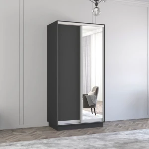 Dulap aron-p 1.0m - 1.8m uși glisante din oglindă și pal (110x60x230h cm) anthracite