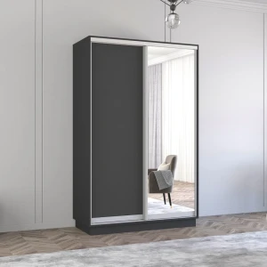 Dulap aron-p 1.0m - 1.8m uși glisante din oglindă și pal (140x60x240h cm) anthracite
