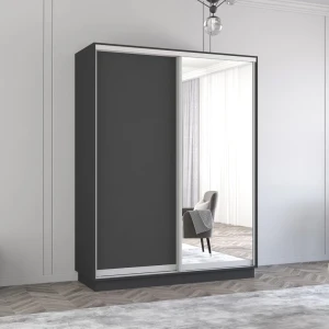 Dulap aron-p 1.0m - 1.8m uși glisante din oglindă și pal (160x60x240h cm) anthracite