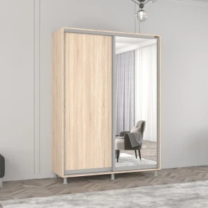 Dulap aron-p 1.0m - 1.8m uși glisante din oglindă și pal (170x60x200h cm) sonoma