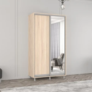 Dulap aron-p 1.0m - 1.8m uși glisante din oglindă și pal (130x60x240h cm) sonoma